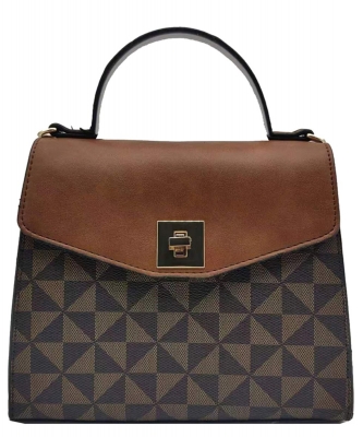 Monogram Twist Lock Flap Satchel PM2771 COFFEE/TAN